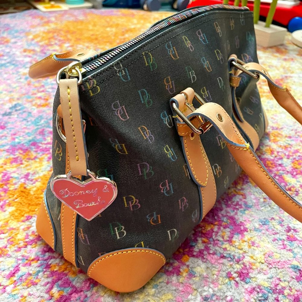 NWT Dooney & Bourke Black and Colorful Domed Satchel Bag